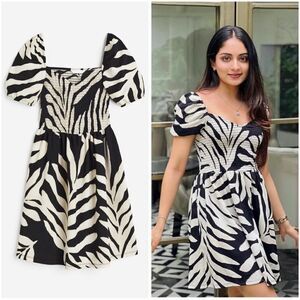 H&M Puff-sleeved Textured Jersey Dress